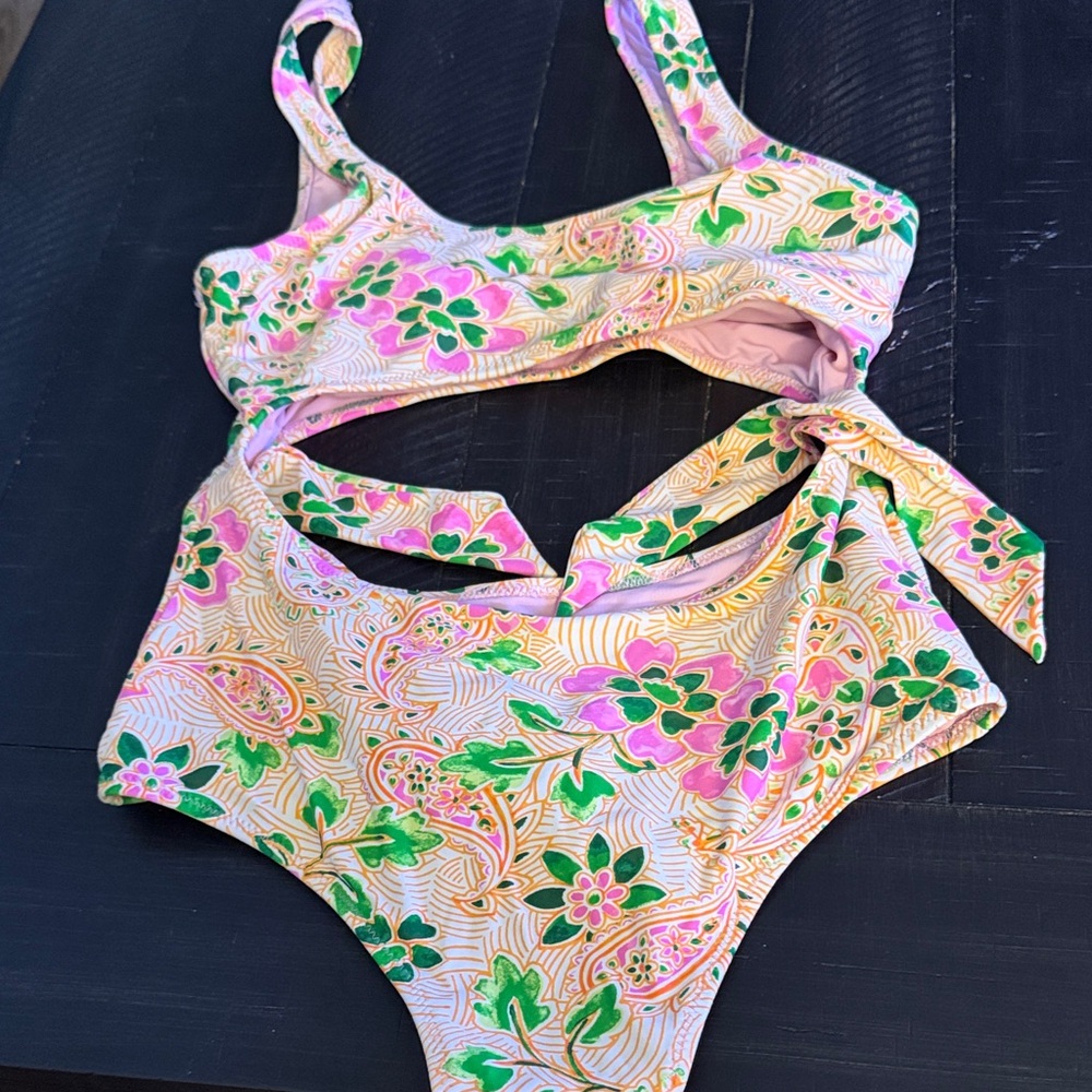 Aerie Pink and Green Floral One Piece Swimsuit
